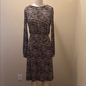 LOFT Black and Pink Animal Print Long Sleeve Dress